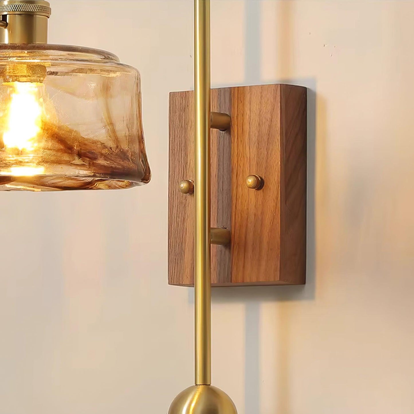 Juliette Tiffany Wall Light Brass Walnut and Glass Lighting