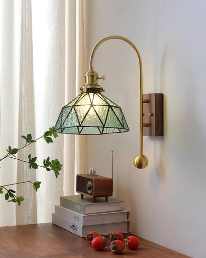 Juliette Tiffany Wall Light Brass Walnut and Glass Lighting