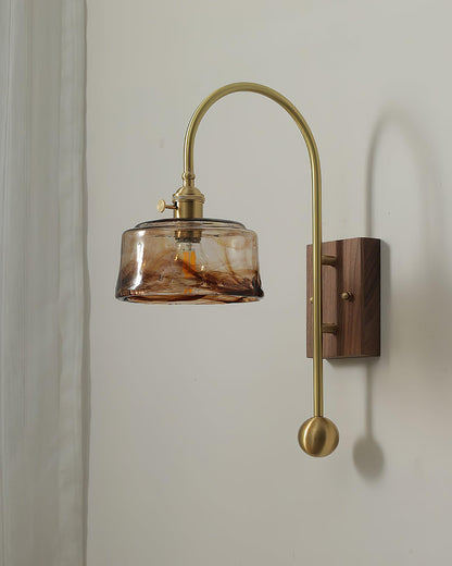 Juliette Tiffany Wall Light Brass Walnut and Glass Lighting