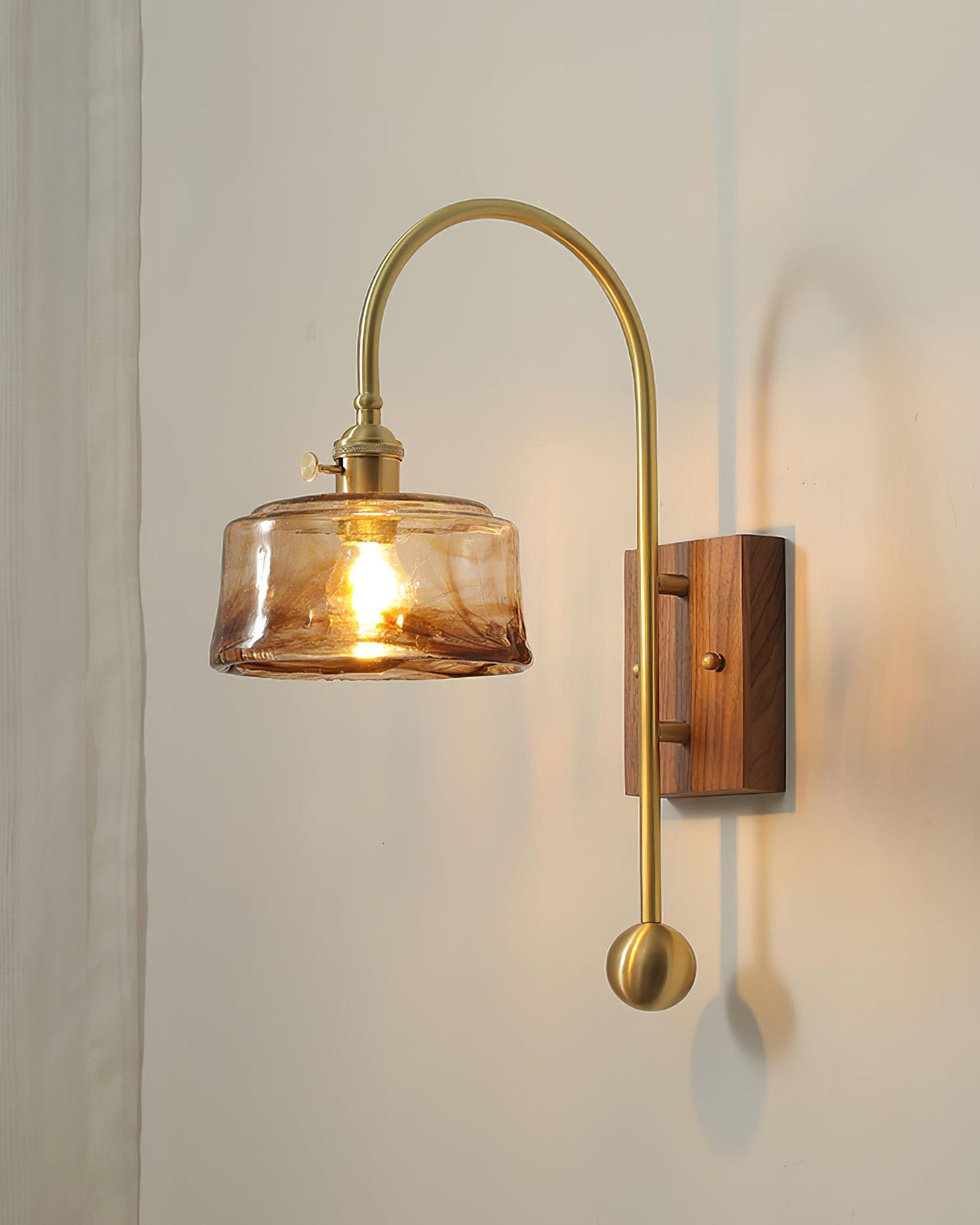 Juliette Tiffany Wall Light Brass Walnut and Glass Lighting