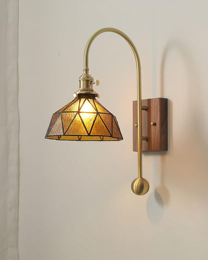 Juliette Tiffany Wall Light Brass Walnut and Glass Lighting