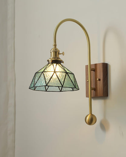 Juliette Tiffany Wall Light Brass Walnut and Glass Lighting