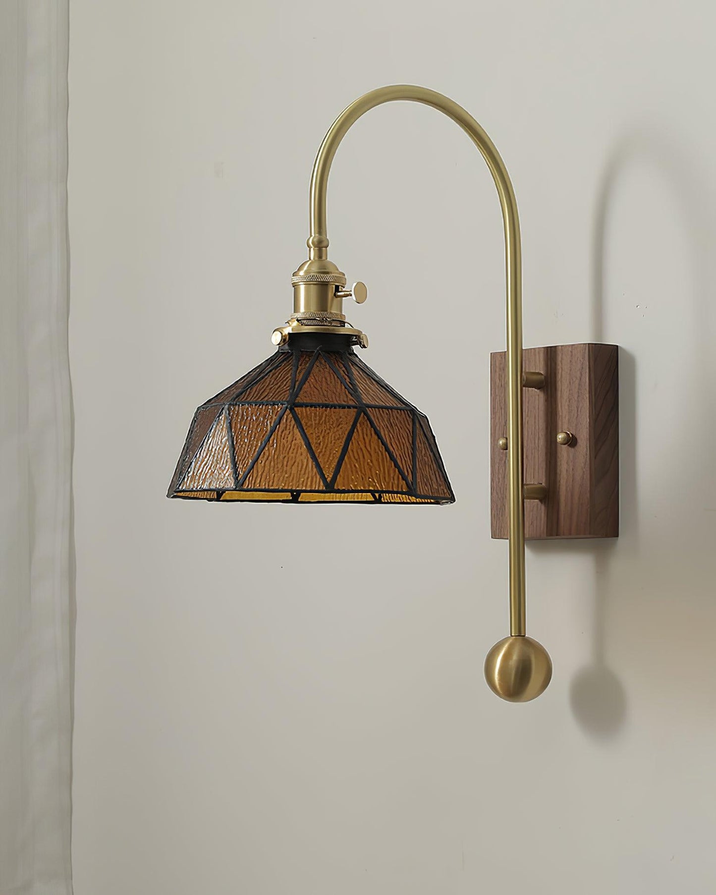 Juliette Tiffany Wall Light Brass Walnut and Glass Lighting