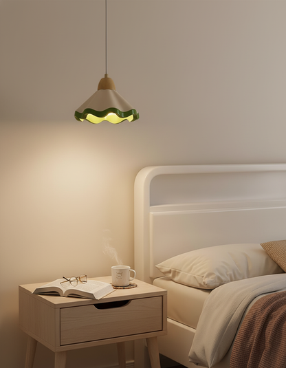 Juliette Pendant Lamp, Scalloped Resin Shade with Wood Accent