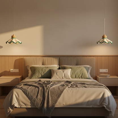 Juliette Pendant Lamp, Scalloped Resin Shade with Wood Accent
