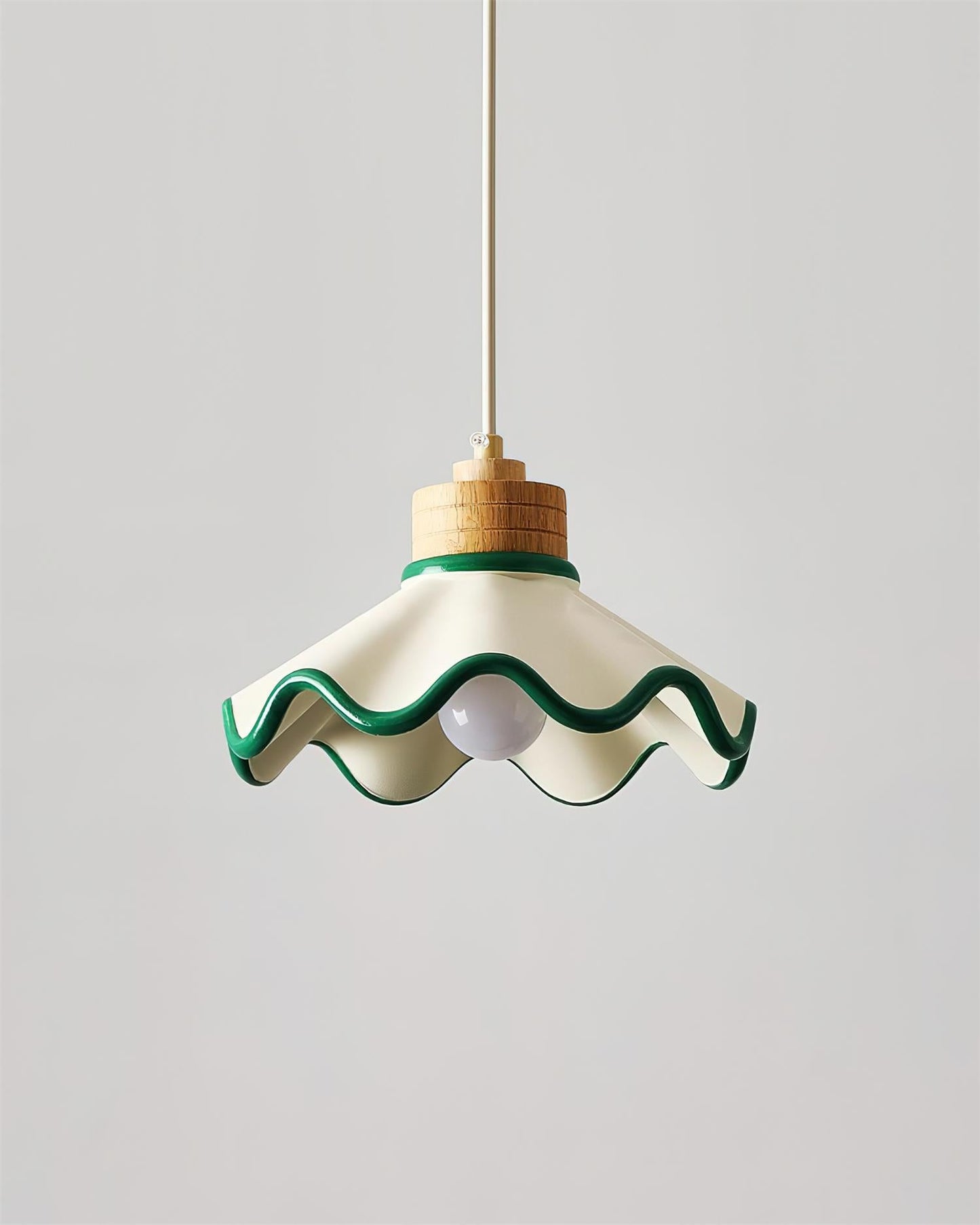 Juliette Pendant Lamp, Scalloped Resin Shade with Wood Accent