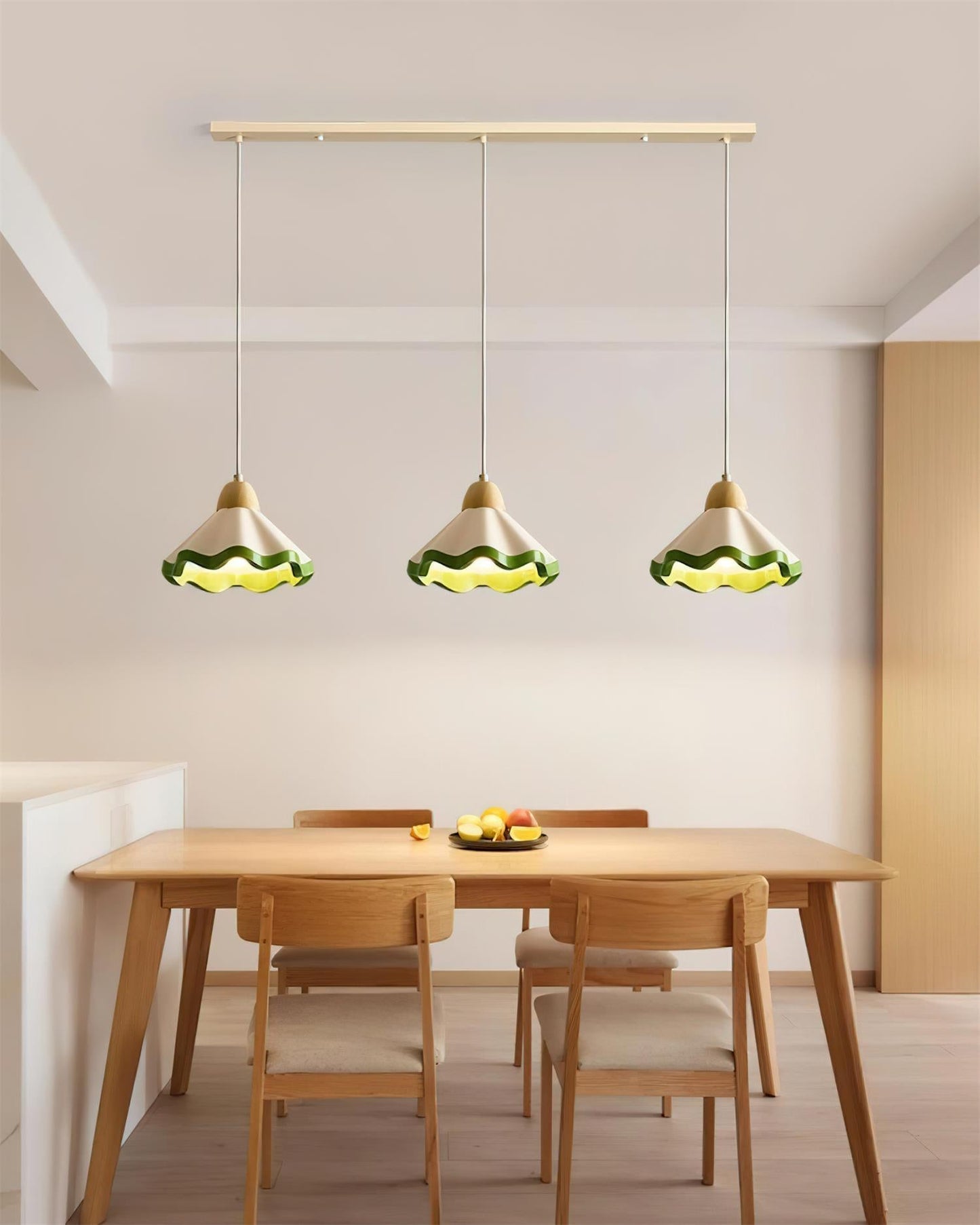 Juliette Pendant Lamp, Scalloped Resin Shade with Wood Accent