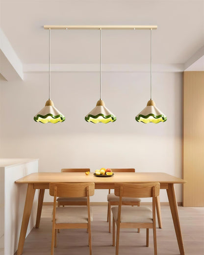 Juliette Pendant Lamp, Scalloped Resin Shade with Wood Accent