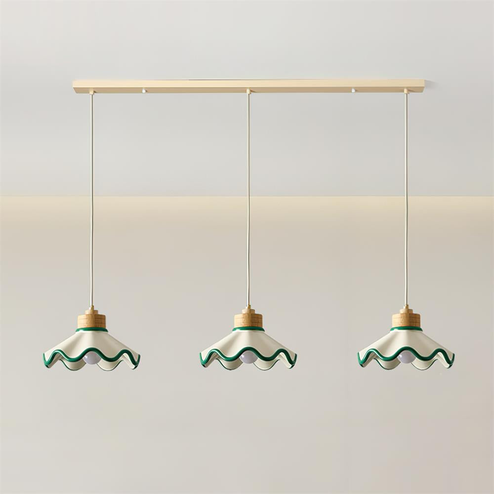 Juliette Pendant Lamp, Scalloped Resin Shade with Wood Accent