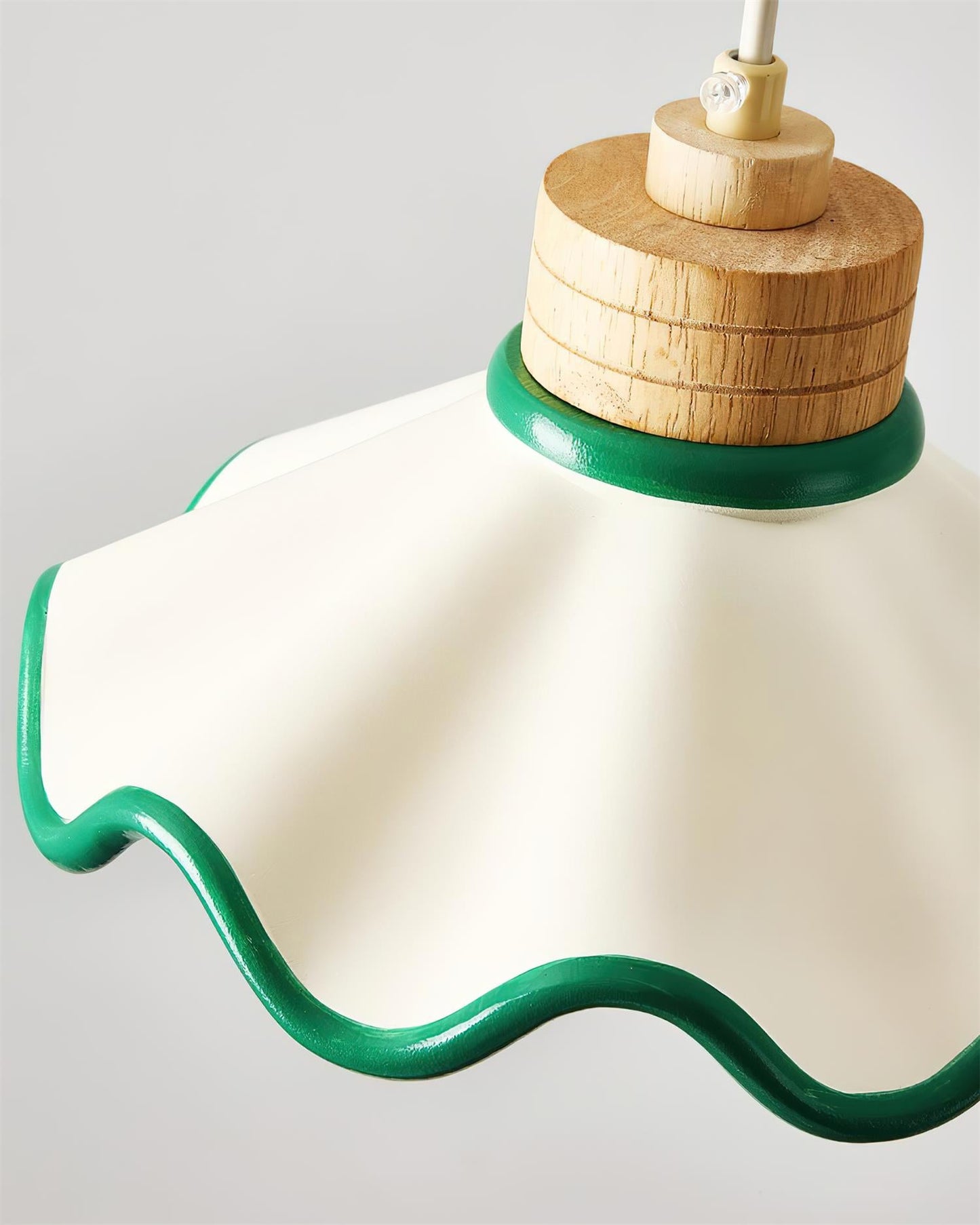 Juliette Pendant Lamp, Scalloped Resin Shade with Wood Accent