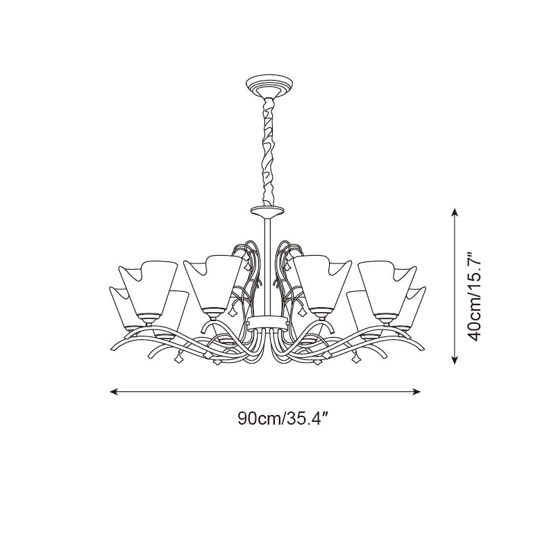 Auriane Glass Chandelier, Amber Shades with Crystal Accents