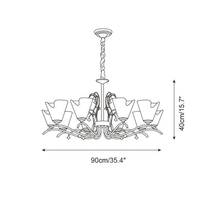 Auriane Glass Chandelier, Amber Shades with Crystal Accents