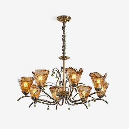 Auriane Glass Chandelier, Amber Shades with Crystal Accents