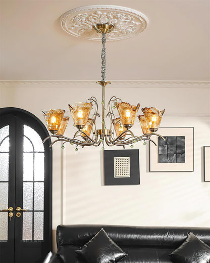 Auriane Glass Chandelier, Amber Shades with Crystal Accents