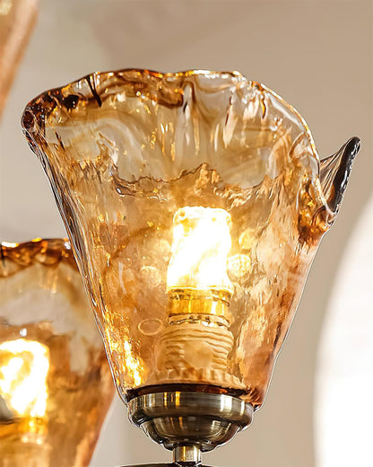 Auriane Glass Chandelier, Amber Shades with Crystal Accents