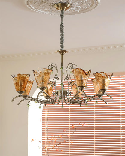 Auriane Glass Chandelier, Amber Shades with Crystal Accents