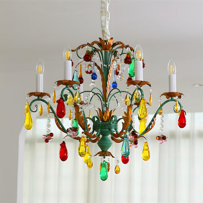 Solène Künstlerischer Kronleuchter, mehrfarbige Glastropfen mit Metallrahmen