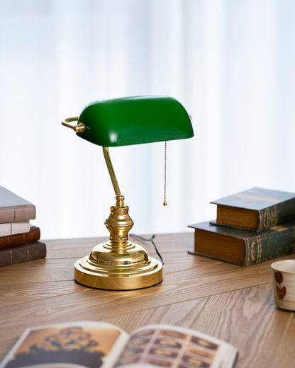 Colette Vintage Bankierlampe mit grünem Glasschirm