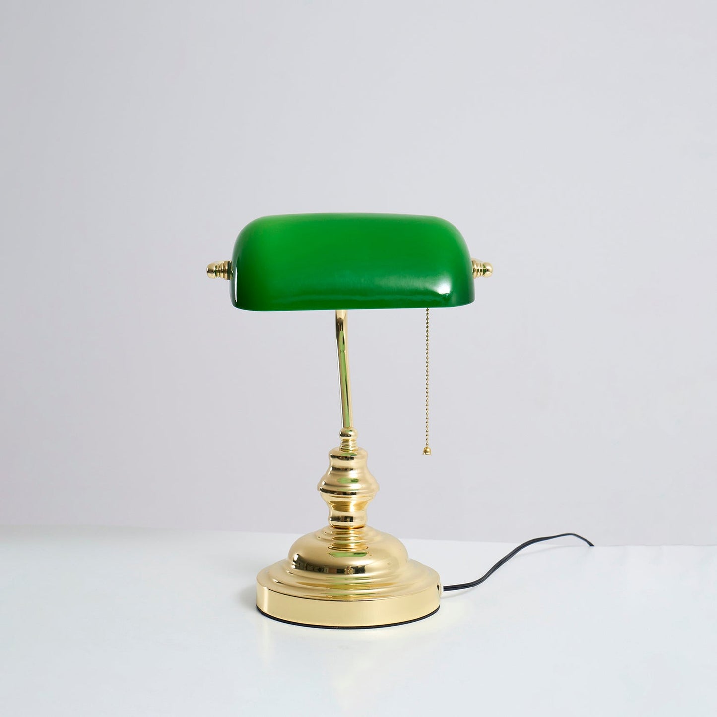 Colette Vintage Bankierlampe mit grünem Glasschirm