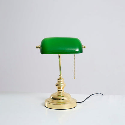 Colette Vintage Bankierlampe mit grünem Glasschirm