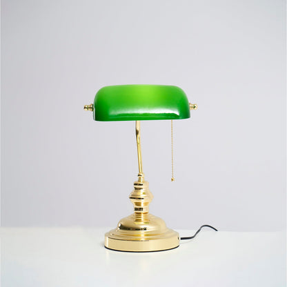 Colette Vintage Bankierlampe mit grünem Glasschirm