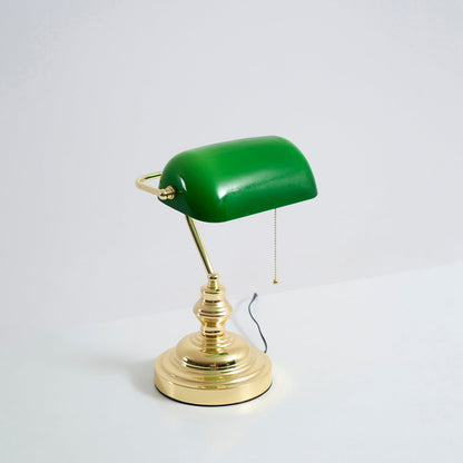 Colette Vintage Bankierlampe mit grünem Glasschirm