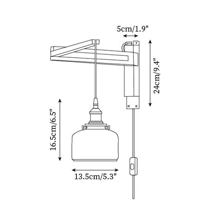 Madeleine Vintage Plug-In Wall Lamp with Adjustable Arm and Frosted Glass