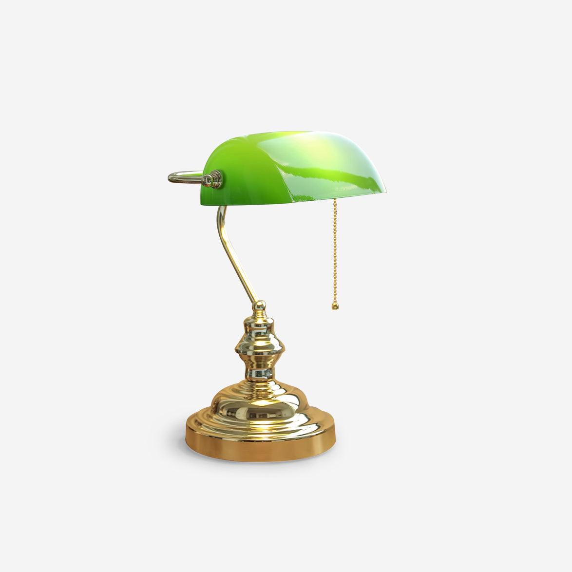 Colette Vintage Bankierlampe mit grünem Glasschirm