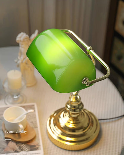 Colette Vintage Bankierlampe mit grünem Glasschirm