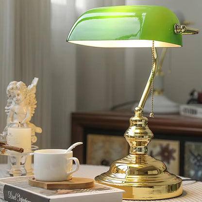 Colette Vintage Bankierlampe mit grünem Glasschirm
