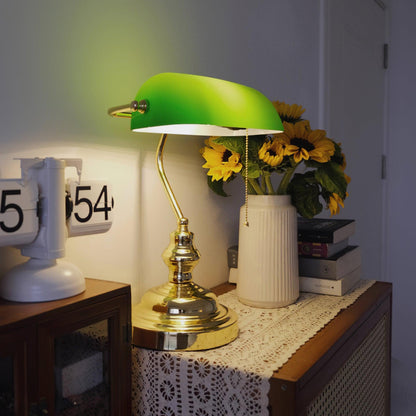 Colette Vintage Bankierlampe mit grünem Glasschirm