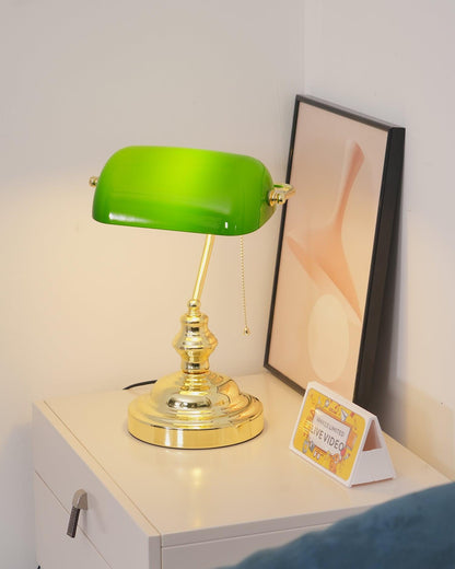 Colette Vintage Bankierlampe mit grünem Glasschirm