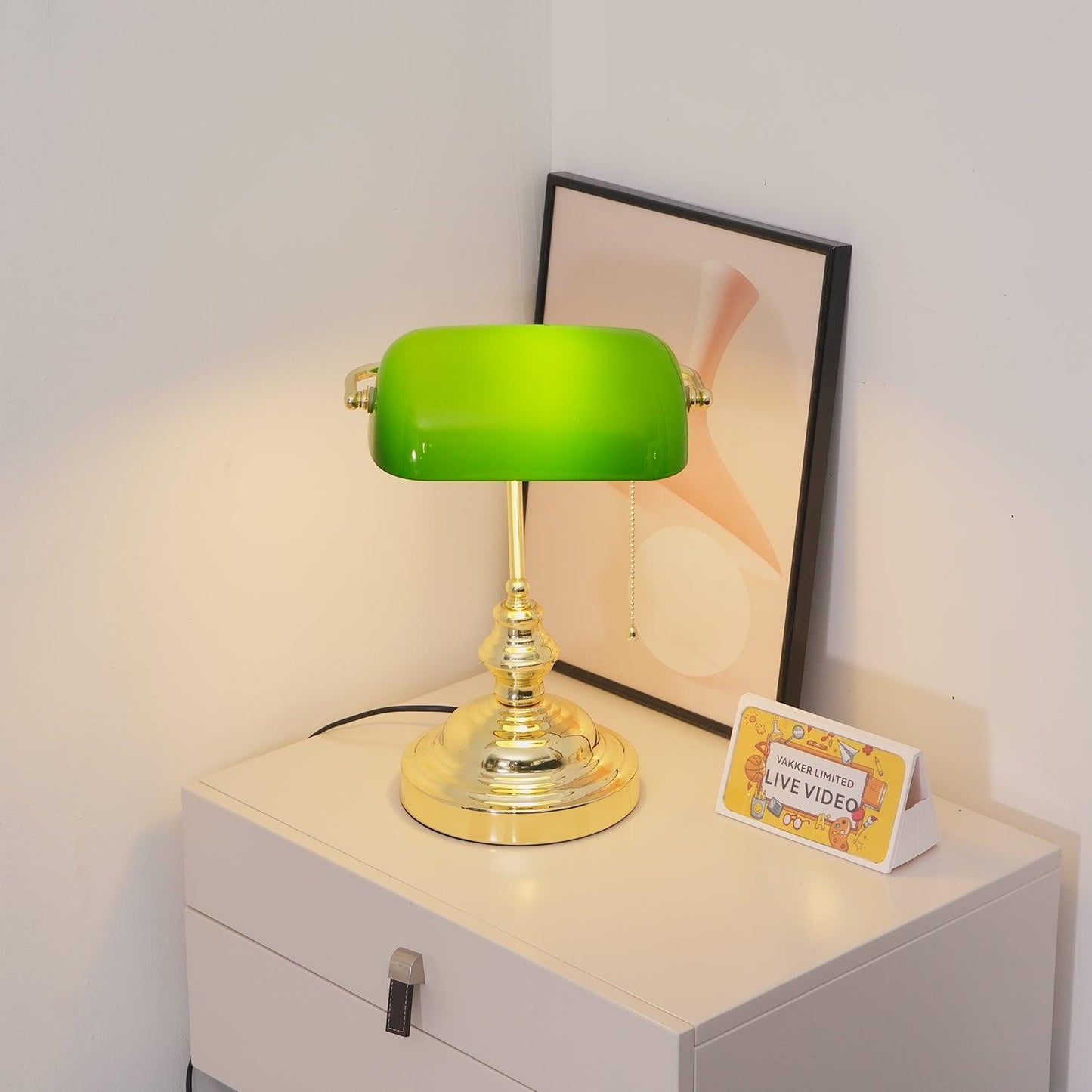 Colette Vintage Bankierlampe mit grünem Glasschirm