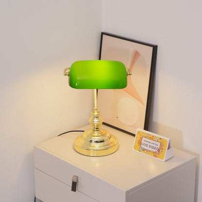 Colette Vintage Bankierlampe mit grünem Glasschirm
