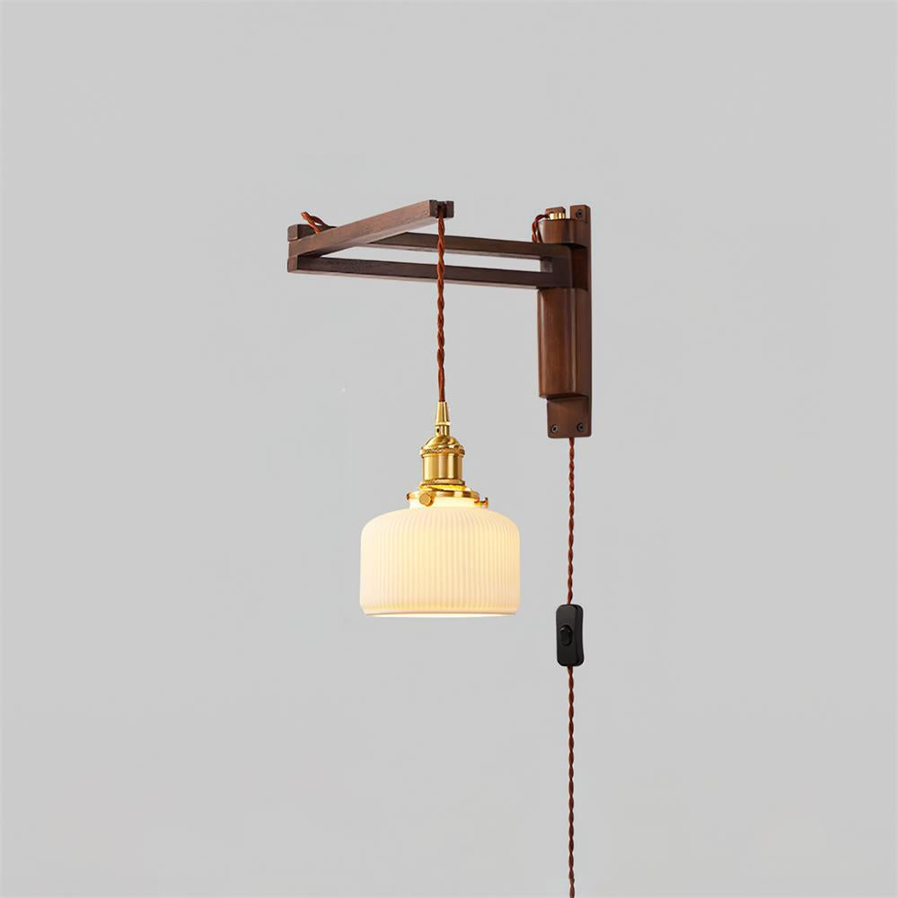 Madeleine Vintage Plug-In Wall Lamp with Adjustable Arm and Frosted Glass