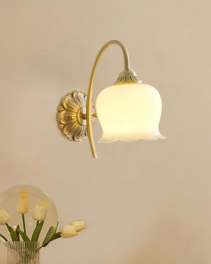 Mia Vintage Wall Lamp with Gold Finish and Beige Bell Orchid Accent