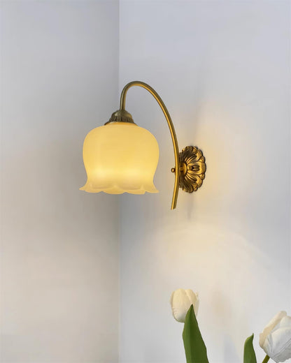 Mia Vintage Wall Lamp with Gold Finish and Beige Bell Orchid Accent