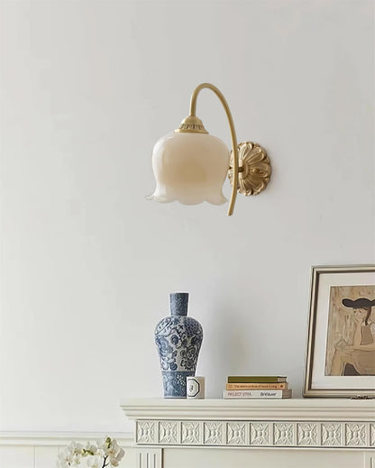 Mia Vintage Wall Lamp with Gold Finish and Beige Bell Orchid Accent