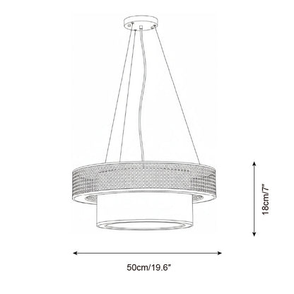 Camille Wicker Chandelier, Rattan Frame with Fabric Shade