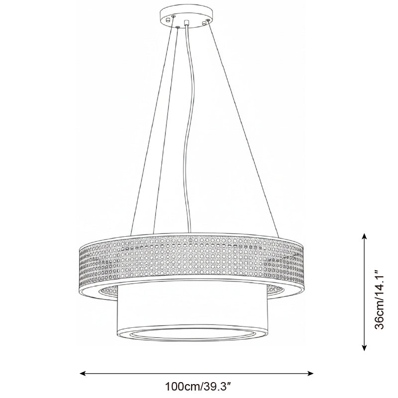 Camille Wicker Chandelier, Rattan Frame with Fabric Shade