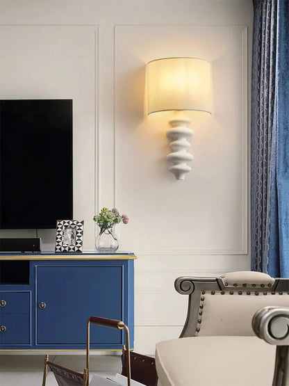 Élise Wood Spiral Wall Lamp Fabric Shade Modern Sconce Light