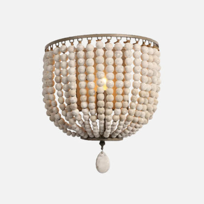 Camille Wooden Bead Cascade Wall Lamp Boho Rustic Sconce Light