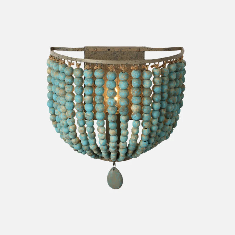 Camille Wooden Bead Cascade Wall Lamp Boho Rustic Sconce Light