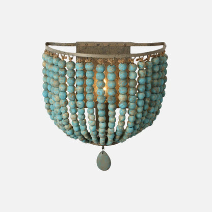 Camille Wooden Bead Cascade Wall Lamp Boho Rustic Sconce Light