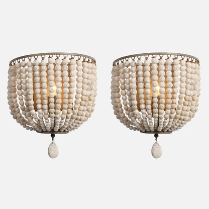 Camille Wooden Bead Cascade Wall Lamp Boho Rustic Sconce Light
