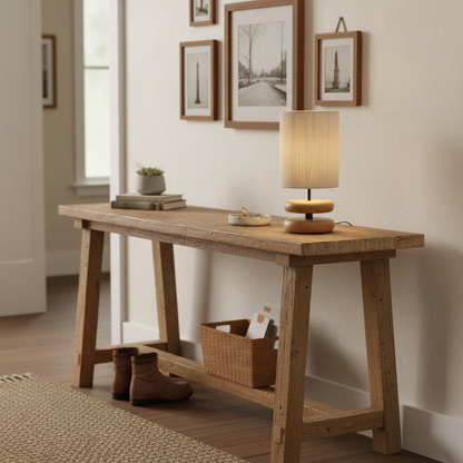Camille Wooden River Rock Tischlampe mit Stoffschirm