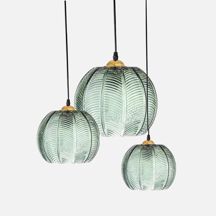 Camille Leaf Pattern Glass Pendant Light Gold Accent Fixture